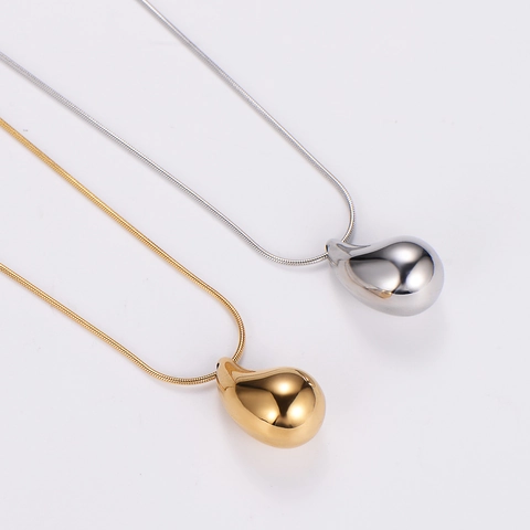 Collana Con Pendente A Goccia D'acqua Acciaio Inossidabile Lucidato Catena A Serpente Gioielli Minimalisti Eleganti Da Donna