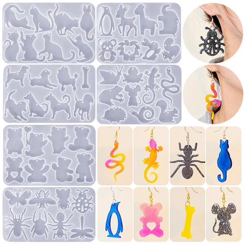 Animal Series Silicone Molds For Earring Pendants DIY Jewelry Casting Resin Craft Tools Cat Dog Bear Insect Shape