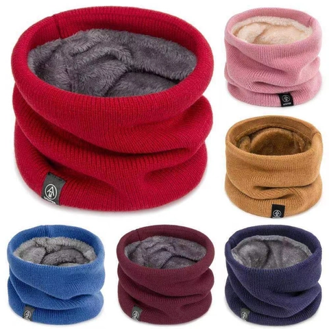 Winter Neck Gaiter Knit Fleece Lined Thick Warm Scarf Windproof Outdoor Thermal Neck Warmer Unisex Solid Color