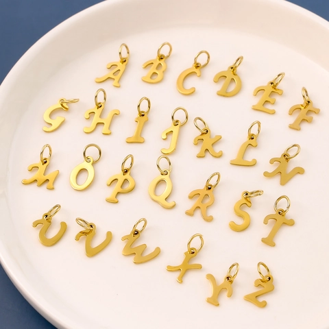 Englisch Alphabet Initialen Buchstaben Anhänger 14K Vergoldet Edelstahl Für DIY Schmuckherstellung Halskette Armband Mode