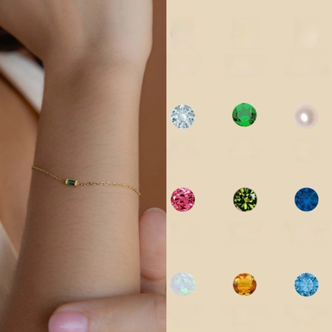Birthstone Necklace Bracelet Stainless Steel Gold Plated Rectangle Zircon Monthly Pendant Fashion Women Jewelry