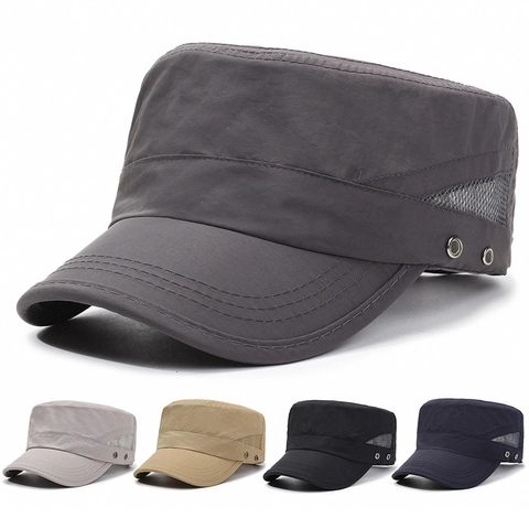 Herren Cadet Cap Flat Top Hut Polyester Atmungsaktives Mesh Schnelltrocknend Sonnenschutz Verstellbar Outdoor Sport Taktisch
