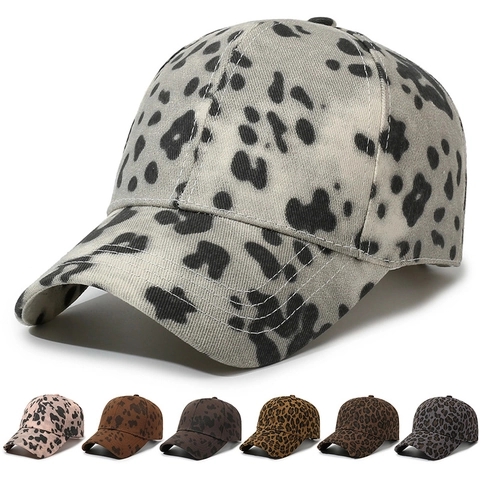 Casquette De Baseball Imprimé Léopard 100% Coton Ajustable Motif Animal Protection Solaire Chapeau Extérieur Hommes Femmes