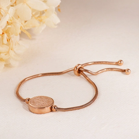 Bracciale Medaglia San Benedetto Acciaio Inossidabile Regolabile Catena A Serpente Gioielli Religiosi Donna Oro Rosa