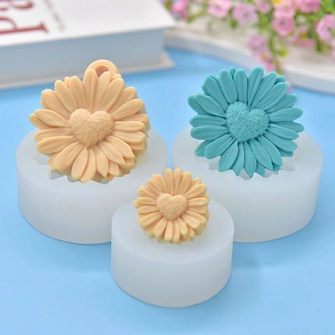 Gänseblümchen Herzform Silikonform Für DIY Aromatherapie Stein Kerze Seife Harz Handwerk Blume Backen Dekorativ