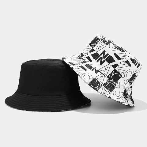 Wende-Anglerhut Graffiti Alphabet Druck Polyester Sonnenschutz Street Hip Hop Unisex Outdoor Sonnenhut