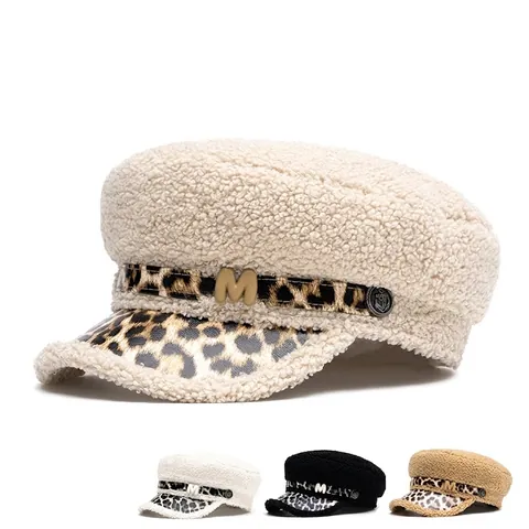 Cappello Newsboy In Lana Di Agnello Da Donna Stampa Leopardata Cappello Militare Caldo Regolabile Inverno
