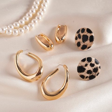 Tropfenrunde Leopardendruck Legierung Leder Ohrringe Mit 925 Sterling Silber Ohrstecker Geometrischer Schmuck Für Damen