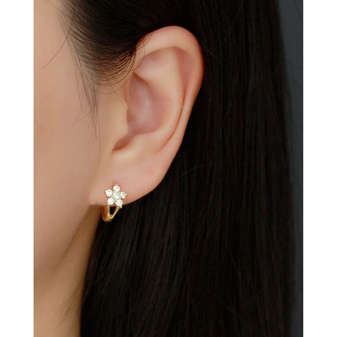 925 Sterling Silber Blumen Creolen Winzige Funkelnde Zirkonia Florale Huggie Für Frauen Mädchen Minimalistischer Süßer Schmuck