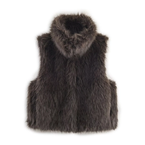 Chaleco De Piel Sintética Sin Mangas Cuello Alto Cálido Invierno Chaleco Retro Casual Color Café Para Mujeres