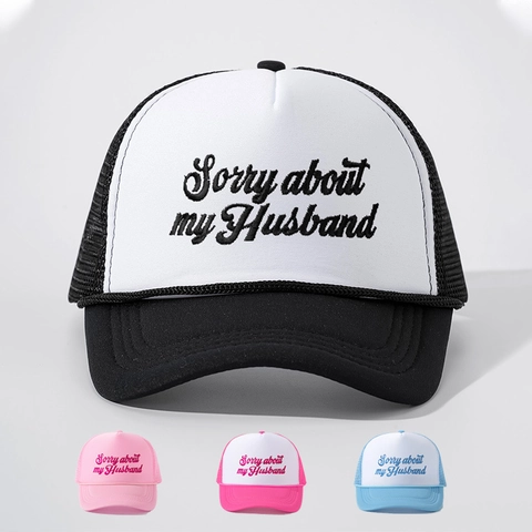 Sorry About My Husband Trucker Hat Geborduurde Mesh Honkbalpet Ademend Zonnescherm Retro Verstelbaar Dames Pet