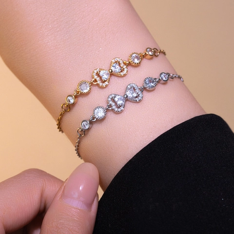 Bow-knot Herz Armband Edelstahl Zirkon Eingelegt Verstellbar Französisch Vintage Elegant Armreif Für Frauen Luxusschmuck