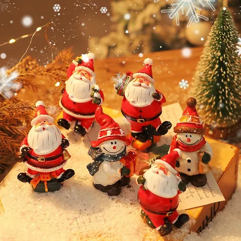 Resin Christmas Mini Ornaments Santa Claus And Snowman Figurines For Desktop Decoration Holiday Party Home Decor Props