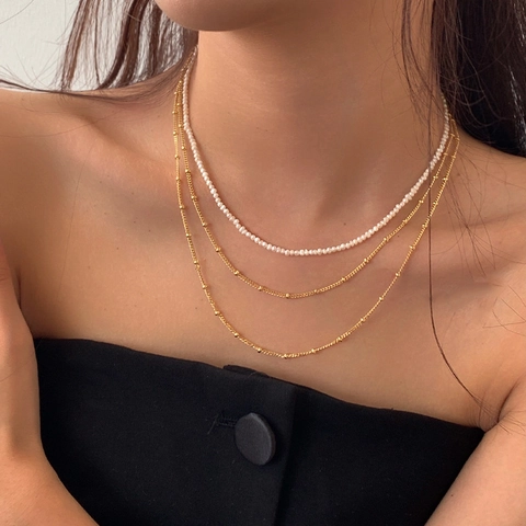 Collana a Doppio Strato in Acciaio al Titanio Minimalista per Donna Pendente a Chicco d'Oro Catena da Clavicola Gioielli Geometrici