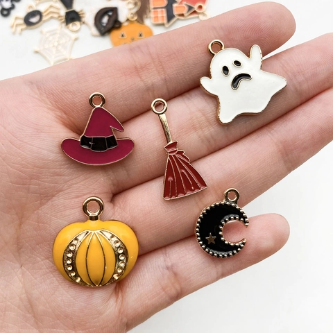 Ciondoli Smalto Halloween Lega Zinco Fai Da Te Creazione Gioielli Zucca Fantasma Cappello Strega Pipistrello Tela Ragno Accessori