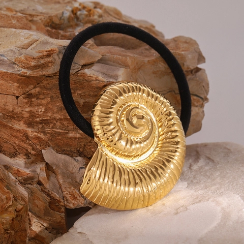 Stainless Steel Sea Shell Hair Ties Gold Nautilus Spiral Shell Ponytail Holder Elastic Hair Bands Waterproof Minimalist Accessories Women