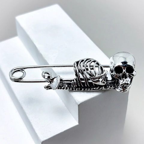 Spilla Scheletro Teschio Spilla Di Sicurezza Lega Di Zinco Halloween Gothic Punk Retro Vintage Accessori Unisex