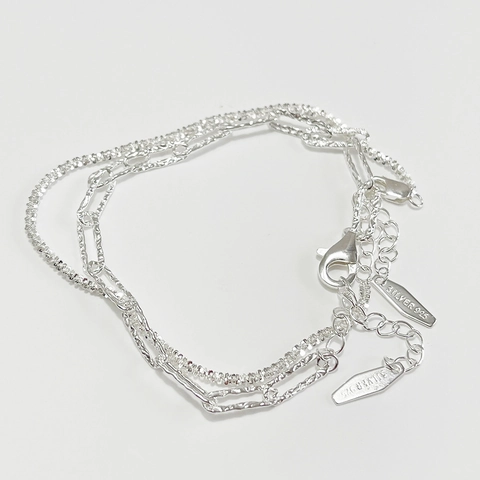 Bracciale Minimalista A Doppio Strato Scintillante In Argento Sterling 925 Catena A Maglie Rettangolari Regolabile Da Donna