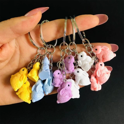 Portachiavi Coniglio Cartone Animato Carino Resina Pendente Animale Texture Pelliccia Anello Metallo Accessorio Borsa Kawaii