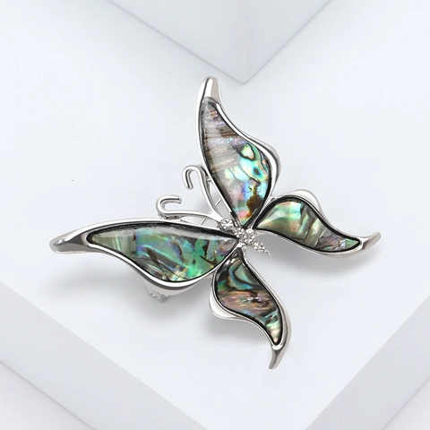 Broche De Mariposa Vintage Con Concha De Abulón Natural Madreperla Alas Irisadas Y Aleación De Strass Para Mujer