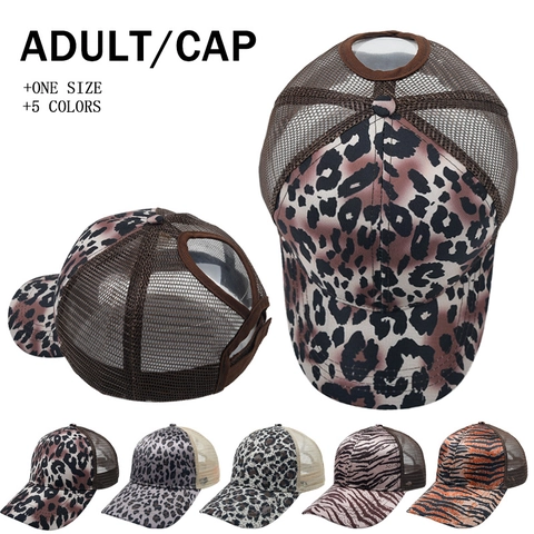 Casquette De Baseball Queue De Cheval Imprimé Animal Léopard Tigre Maille Camionneur Réglable Respirant Chapeau De Soleil Femmes