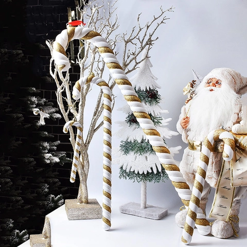 Weihnachts Zuckerstangen Ornamente Kunststoff Glitzer Weiß Gold Spirale Streifen Hängende Dekoration Baum Party Requisite
