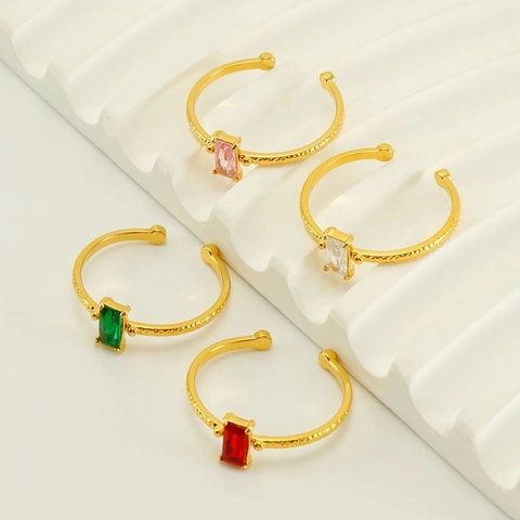 Minimalistische Open Ring 18K Verguld Roestvrij Staal Rechthoek Zirkonia Verstelbaar Gehamerde Textuur Mode Sieraden Dames