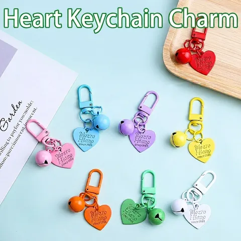 Simpatico Portachiavi Colorato in Lega a Forma di Cuore con Campanello per Decorazione Borsa Custodia Auricolari Colore Macaron Metallo Laccato