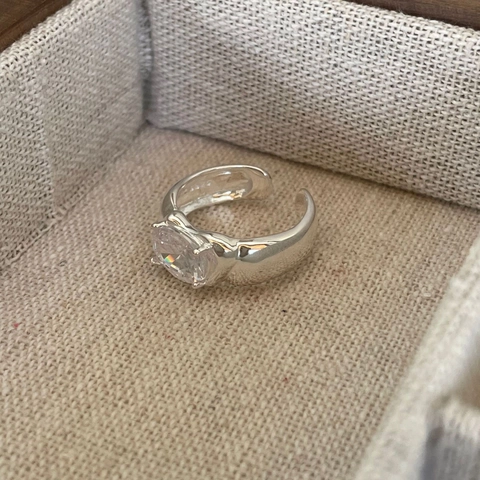 Anello In Argento Sterling 925 Con Grande Zircone Ovale Superficie Irregolare Regolabile Aperto Design Minimalista Donna