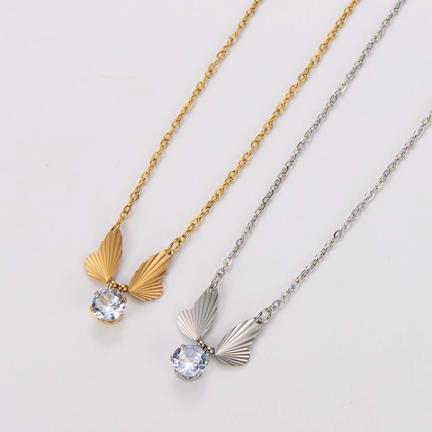 Collar Con Colgante De Alas De Mariposa Acero Inoxidable 304 Chapado En Oro De 18K Cristal De Circonio Joyería Estilo Princesa Dulce Para Mujeres