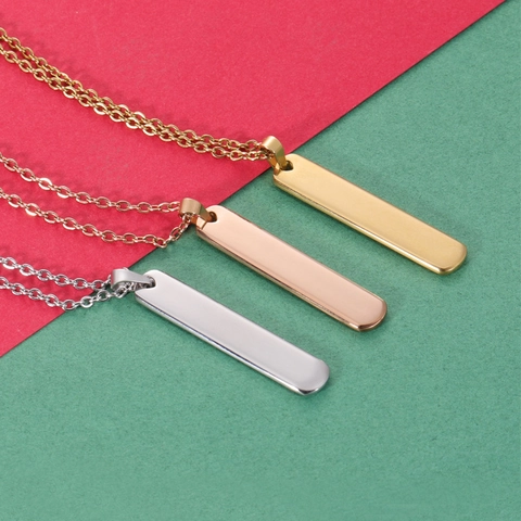 Vertical Bar Pendant Necklace Stainless Steel Mirror Polished Minimalist 3D Strip Jewelry For Men Women Couples