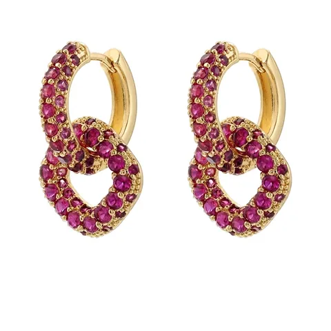 Interlocking Double Circle Hoop Earrings Copper 18K Gold Plated Colorful Cubic Zirconia Geometric Women Fashion Jewelry