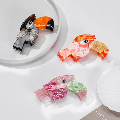 Toucan Parrot Bird Hair Claw Clip Acetate Marbled Fashion Hair Accessories For Women Decorative