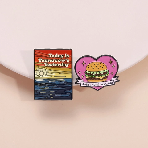 Spille In Smalto Lega Di Zinco Tramonto Mare Citazione Burger Cuore Gioielli Estetici Per Vestiti Zaino