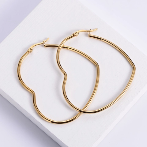 Heart Hoop Earrings 18K Gold Plated Stainless Steel Large Minimalist Fashion Jewelry For Women