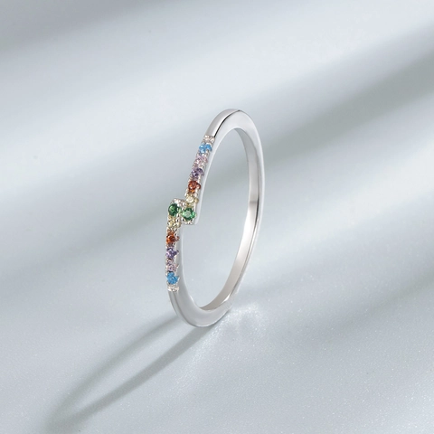 Anello in Argento Sterling 925 con Zirconia Arcobaleno per Donna Colorato Incrociato Placcato Oro Argento Elegante