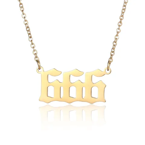 Collana Con Pendente Numero Fortunato Gotico Acciaio Inossidabile Placcato Oro 18K Numeri Angelici Moda Per Donne
