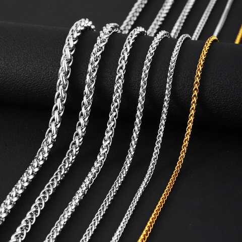 Stainless Steel Wheat Keel Chain Necklace For Men Women Polished Silver Gold Tone Spiga Link Fashion Jewelry Accessory