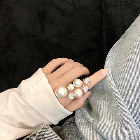 Anello Aperto Irregolare Con Lega Zirconia E Imitazione Perla Artificial Gioielli Di Moda Minimalisti Eleganti Per Donne