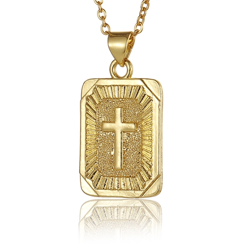 Hiphop Edelstahl Kreuz Anhänger Halskette Rechteckiges Tag Religiöser Retro Stil Schmuck Für Männer Und Frauen