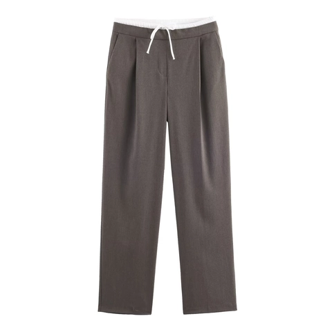 Pantaloni Da Donna A Vita Alta E Gamba Larga Poliestere Coulisse Vita Elastica Dritti Casual