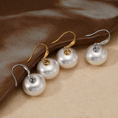 Elegant Artificial Pearl Dangle Earrings Stainless Steel PVD Gold Plated French Hook Waterproof Hypoallergenic Jewelry For Women
