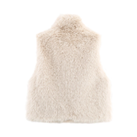 Women Faux Fur Vest Stand Collar Sleeveless Zipper Solid Color Retro Casual Warm Plush Waistcoat Outerwear