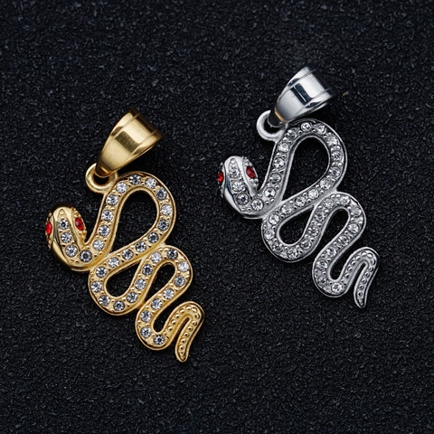 Collar Con Colgante De Serpiente De Acero Inoxidable Con Ojos De Circón Rojo Diamantes De Imitación Cobra Joyería Hip Hop Punk