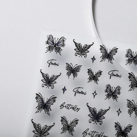 Adesivi Unghie Farfalla 5D Rilievo Floreale PET Adesivo Manicure Decals 3D Texturizzato Elegante Decorazione