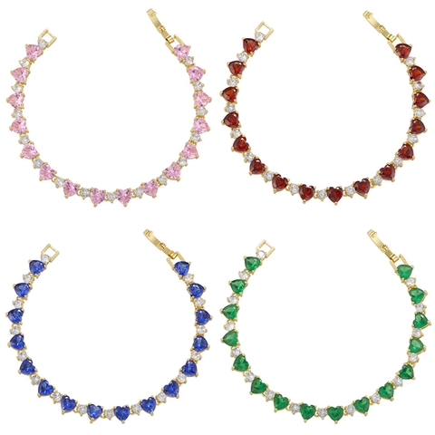 Bracelet Coeur Zircone Cubique Laiton Plaqué Or Élégant Micro Pavé Chaîne Tennis Bijoux Pour Femmes