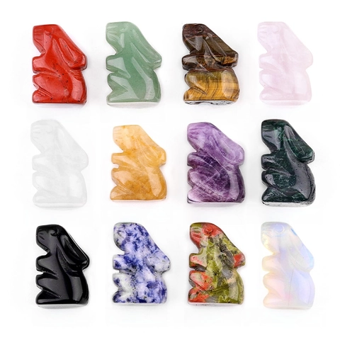 Natural Crystal Stone Rabbit Figurine Hand Carved Animal Statue Healing Gemstone Miniature Home Decor Ornament Lucky Charm