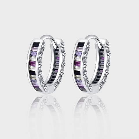 925 Sterlingsilber Regenbogen Zirkonia Creolen Für Damen Künstlerisch Vintage Antikisiert Mehrfarbige Kristall Huggie Ohrringe Schmuck