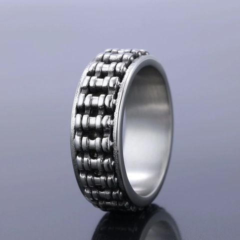 Stainless Steel Chain Link Ring Men Biker Industrial Style Band Gothic Gear Polished Unisex Fashion Jewelry