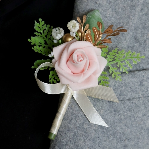 Handgefertigte PE Schaum Rose Ansteckblume Und Handgelenk Corsage Band Goldene Blätter Hochzeit Zubehör Für Bräutigam